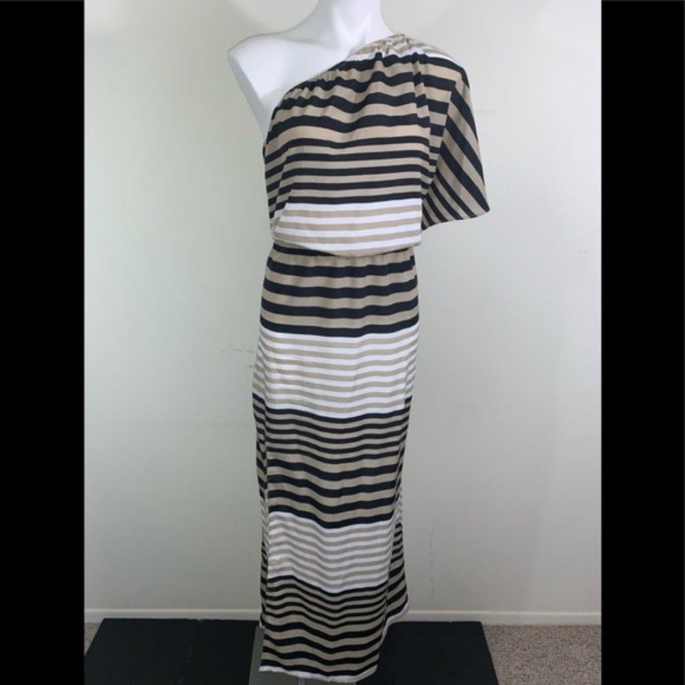 Mud Pie One Shoulder Flowy Striped Maxi - Sz Small